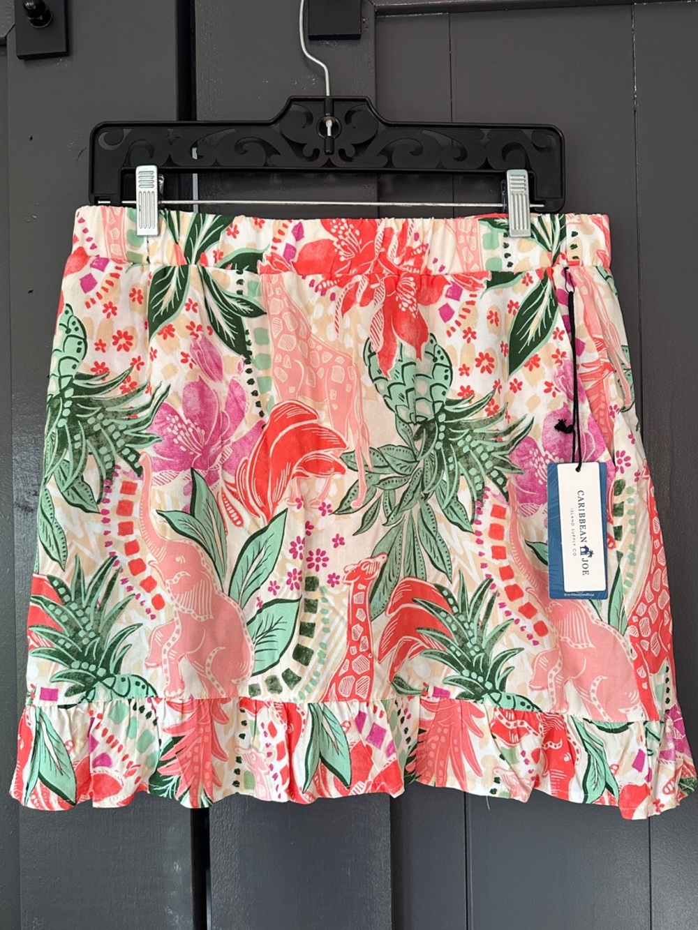 Caribbean Joe Pink and Coral Tropical Print Skirt-Shorts/Skort